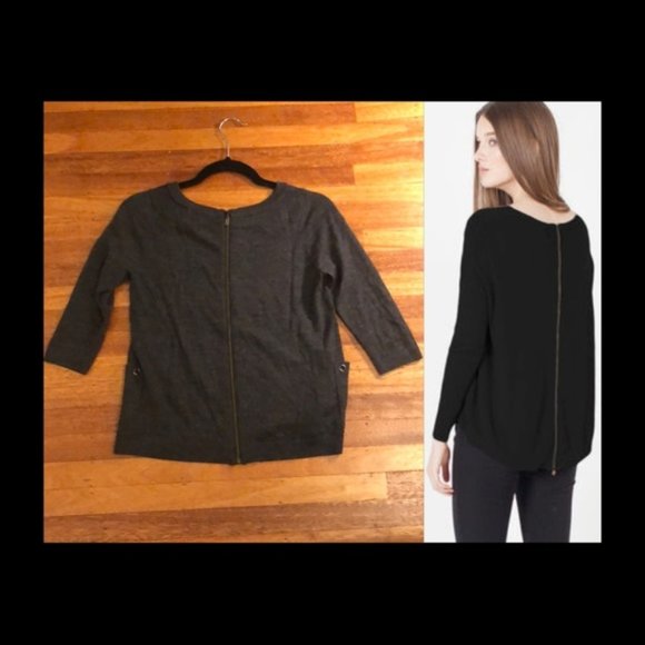 New Nordstrom Caslon merino wool back zip patch pocket relaxed knit sweater top - Picture 1 of 8